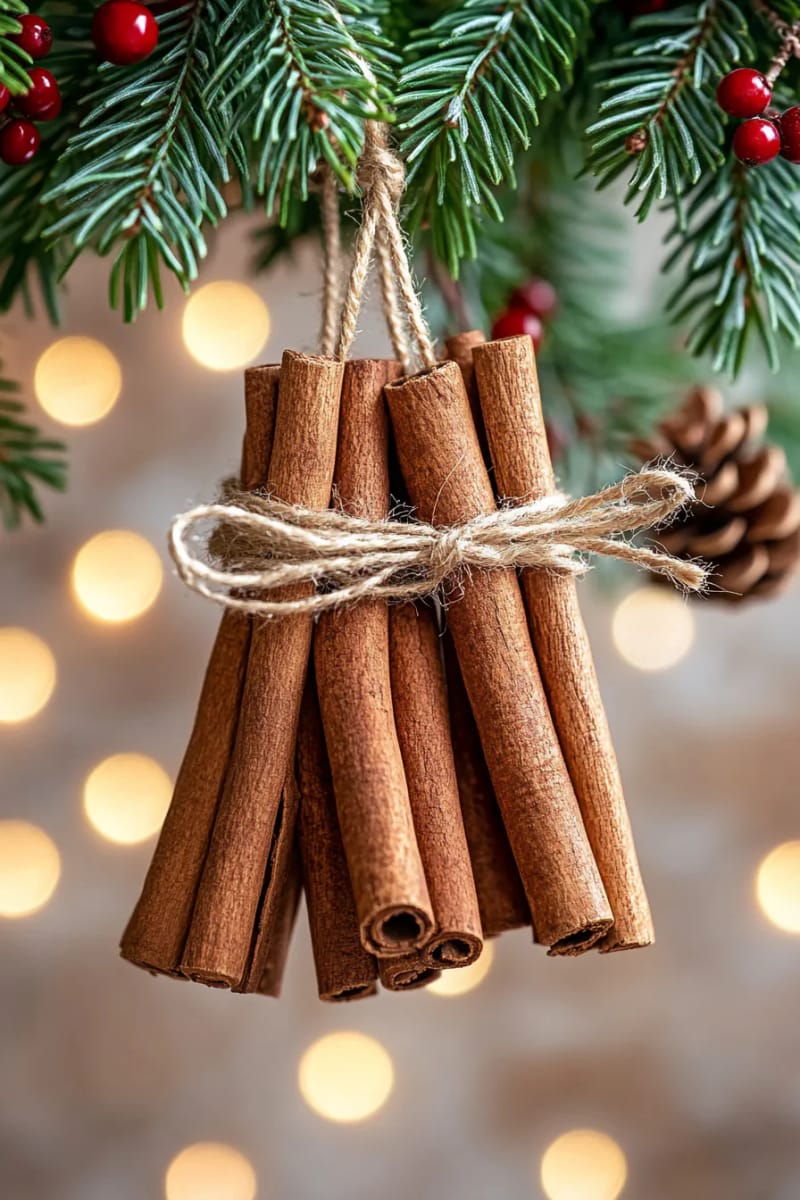 27 Rustic Christmas Decoration Ideas For Your Farmhouse 53 cinnamon stick bundles tied with jute for tree decor 1