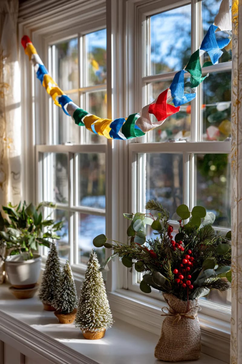 colorful paper chain draped across a window for playful festivity 1