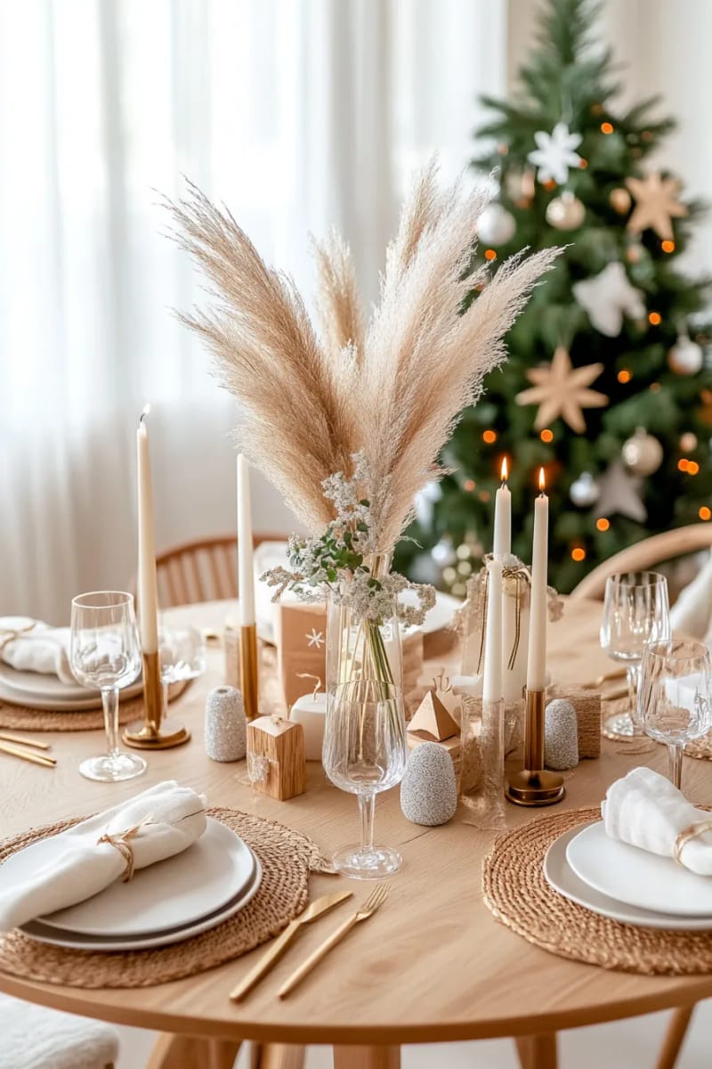 create a table centerpiece with dried pampas and eucalyptus sprigs 1