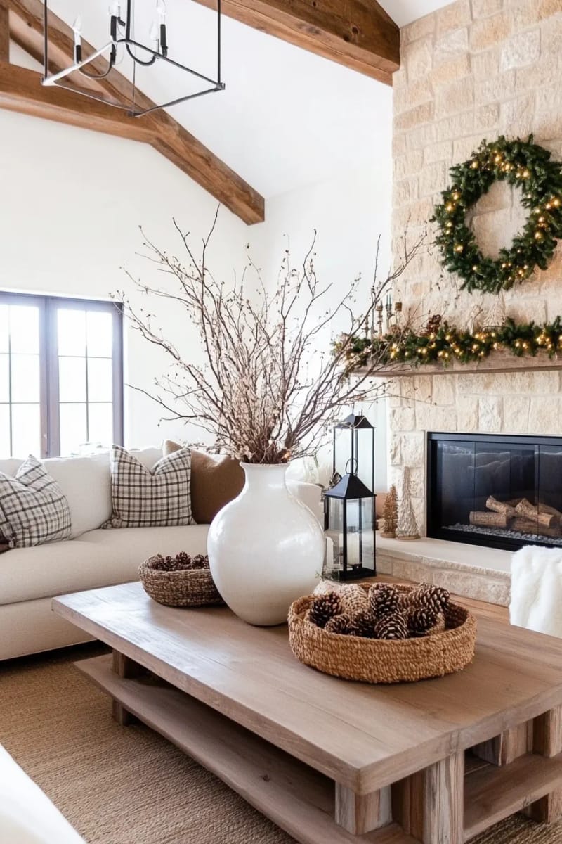 25 Tasteful Christmas Decor Ideas for a Cozy Holiday Home 93 delicate string lights woven through a minimalist bare branch arrangement 1