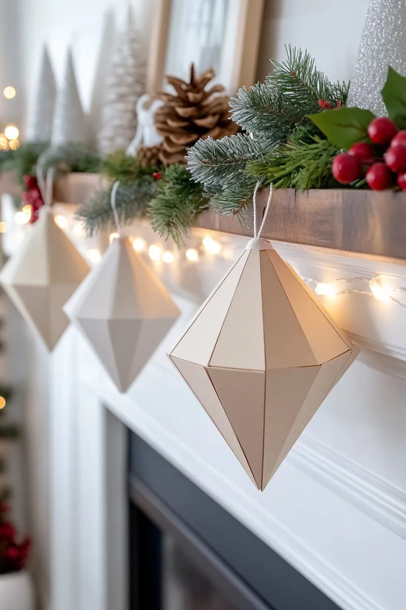 diamond-shaped scandinavian paper pendants for tree or mantel 1