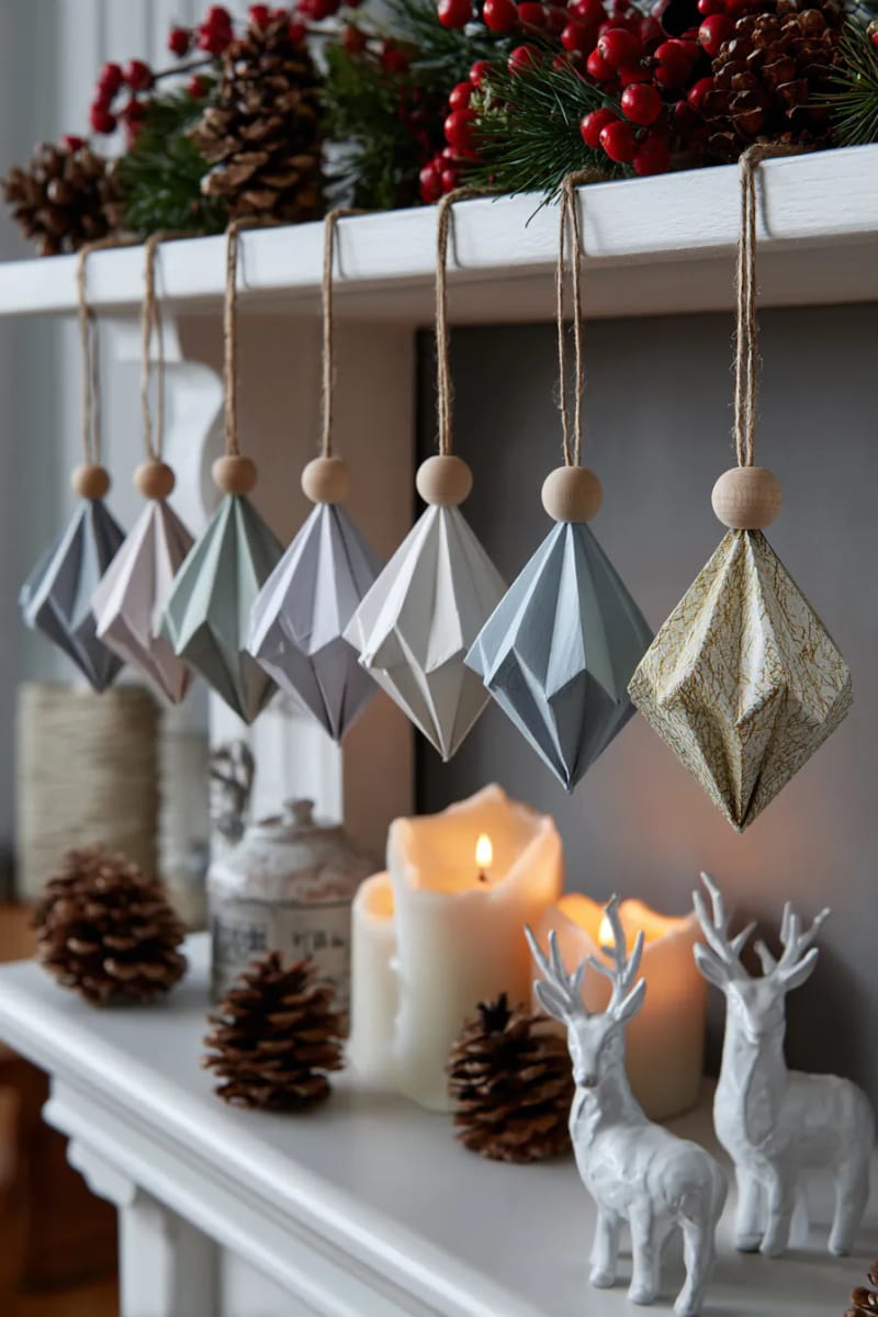 diamond-shaped scandinavian paper pendants for tree or mantel 1