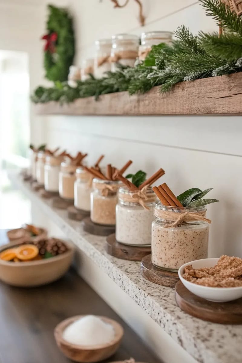 diy body scrub jars finished with cinnamon sticks and holly 1