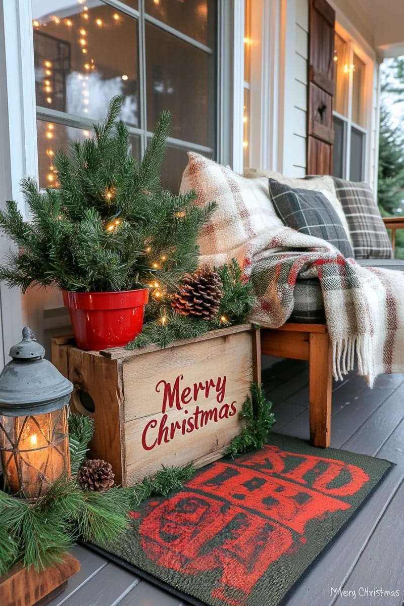 diy doormat with stenciled “merry christmas” in cheerful colors 1