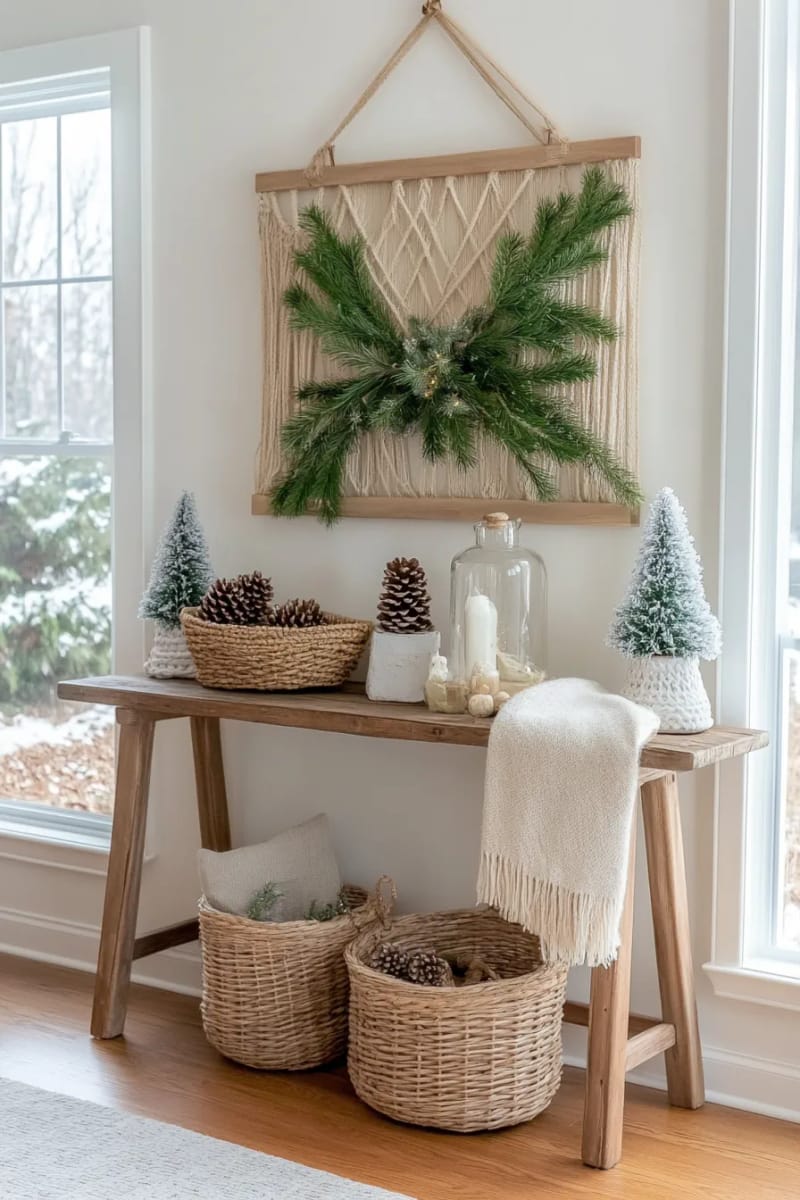 diy evergreen wall art using foraged pine and eucalyptus sprigs. 1