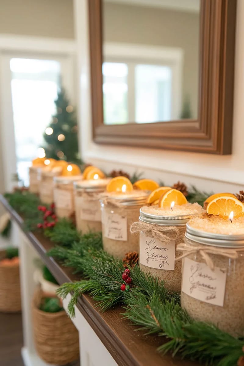 29 Eco-Friendly Christmas Gift Ideas DIY for a Thoughtful Holiday 13 diy herbal bath salts in vintage glass containers adorned with dried orange slices 1