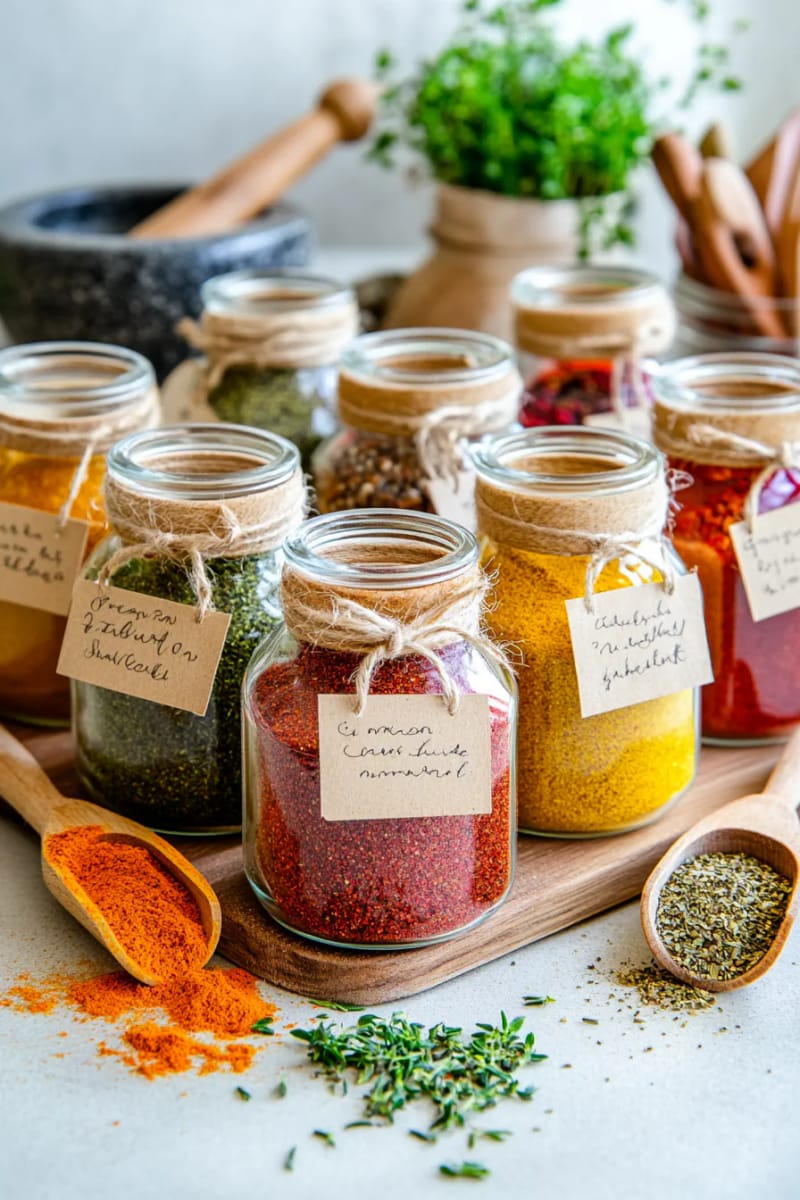 diy spice blends in repurposed glass spice jars 1