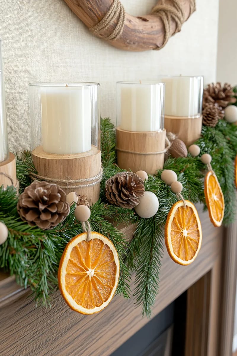 dried orange slice garlands strung with natural twine and wooden beads 1