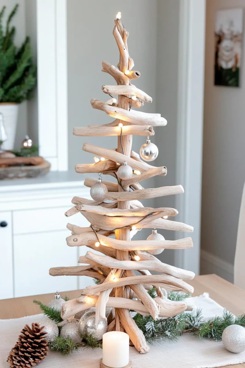 27 Rustic Christmas Decoration Ideas For Your Farmhouse 62 driftwood christmas tree centerpiece with twinkle lights 1