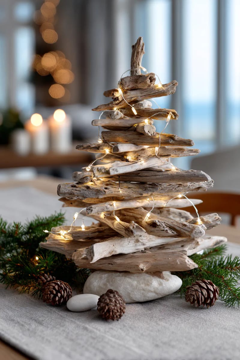 27 Rustic Christmas Decoration Ideas For Your Farmhouse 68 driftwood christmas tree centerpiece with twinkle lights 1