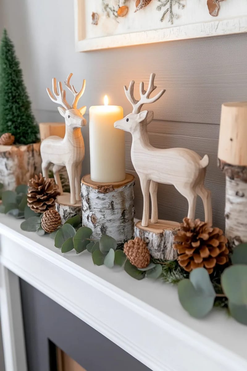 driftwood reindeer figurines for a woodland mantel display 1