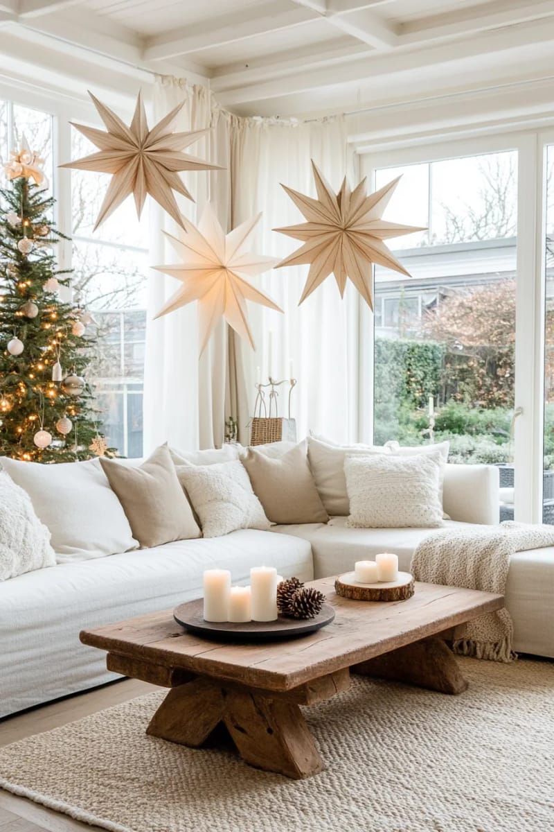 27 Unique & Cheap Paper Christmas Decorations That Wow! 47 elegant neutral paper stars for a cozy, natural christmas look 1