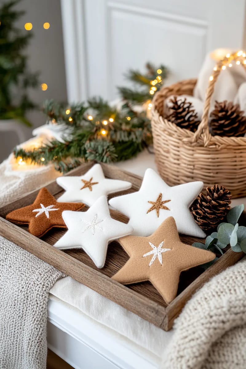 embroidered felt stars in white and cream for neutral christmas decor 1