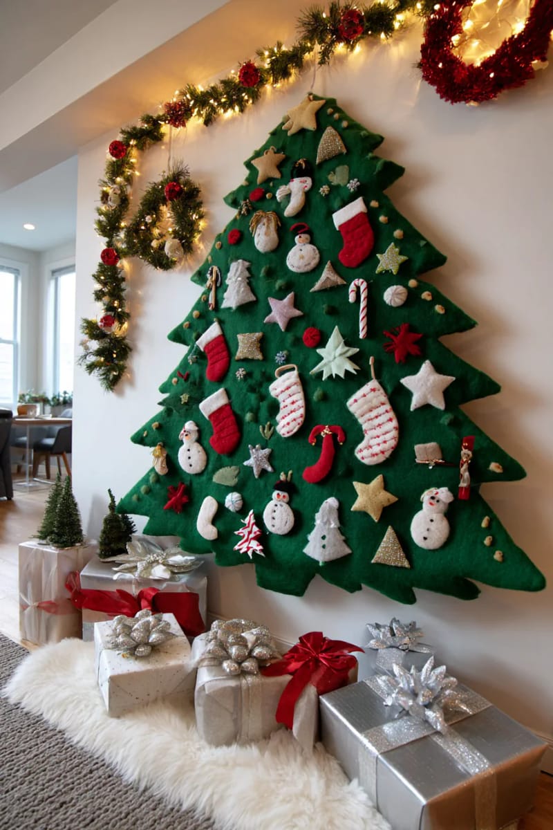 felt christmas tree with removable mini ornament pins—interactive advent calendar 1