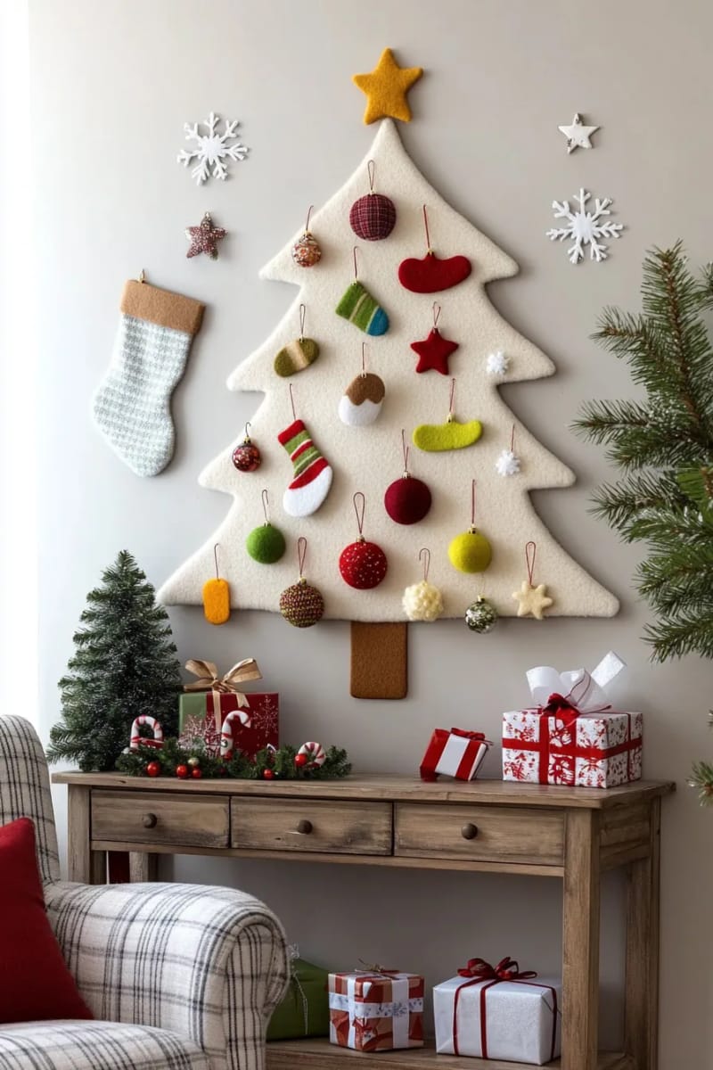 felt christmas tree with removable mini ornament pins—interactive advent calendar 1