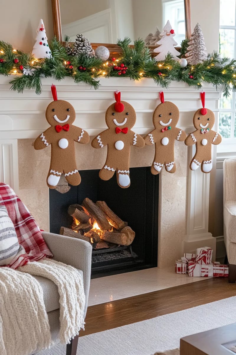felt gingerbread men garland with stitched candy details 1