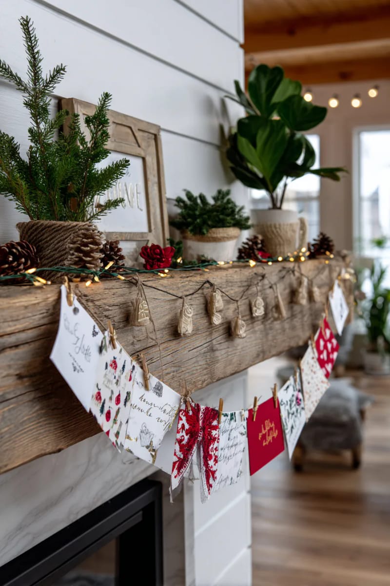 29 Upcycled Christmas Crafts For Unique Holiday DIY Projects 17 festive garland made from recycled greeting cards and twine 1