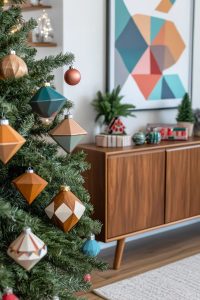geometric wooden ornaments painted in modern color blocks 21