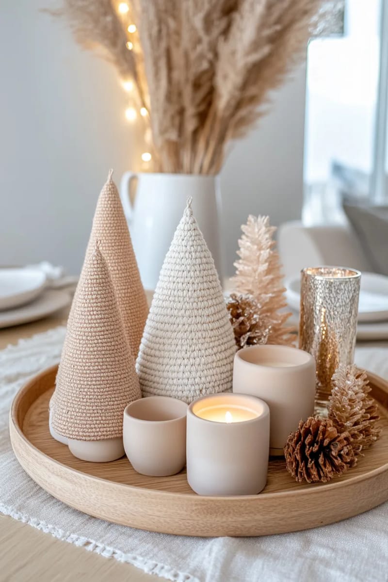 group cone-shaped sisal trees in muted champagne and oat hues 1