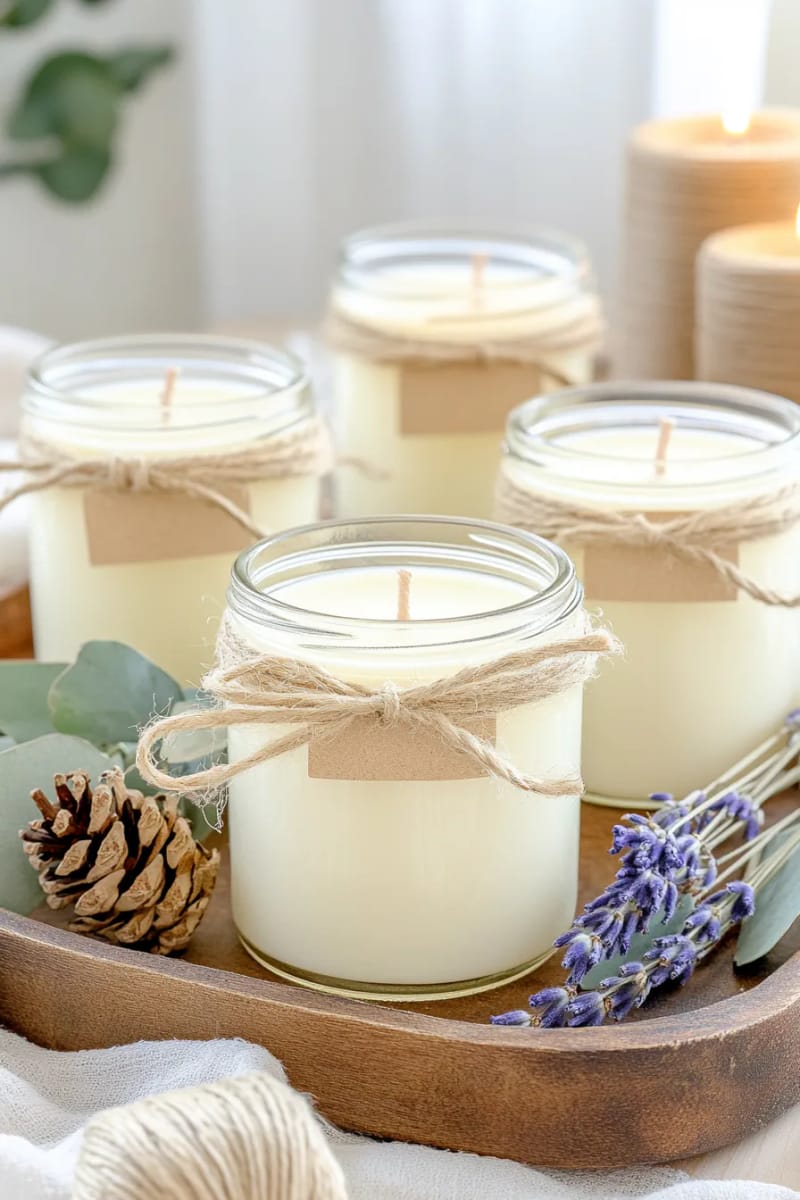 hand-poured soy candles in reusable glass jars with natural twine 1