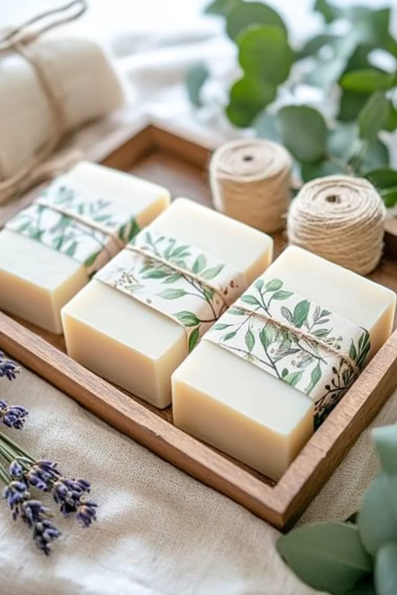 hand-poured vegan soap bars in recycled cardboard sleeves 1