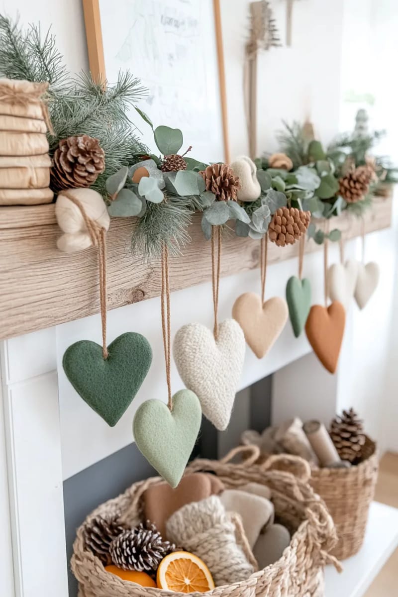 handmade felt heart garlands in earthy, muted tones. 1
