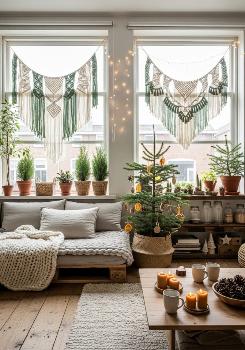 handmade macramé garlands draped over windows 1