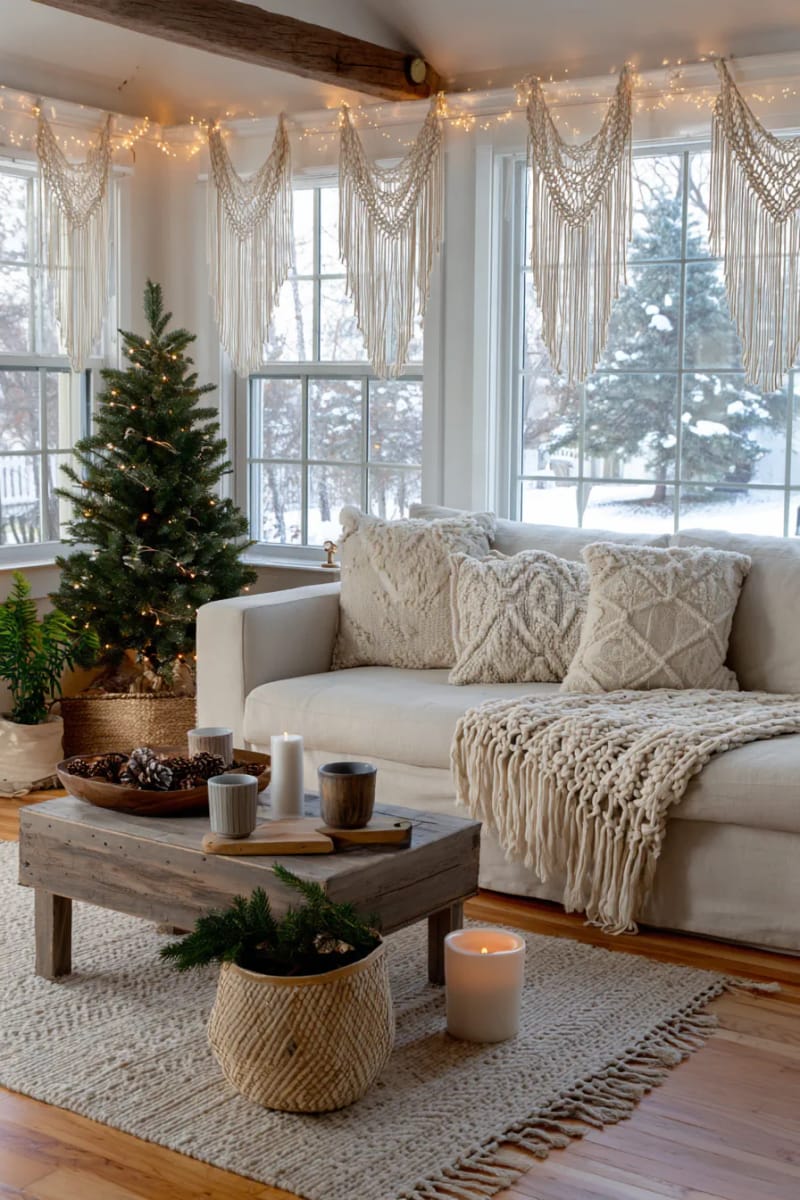 handmade macramé garlands draped over windows 1