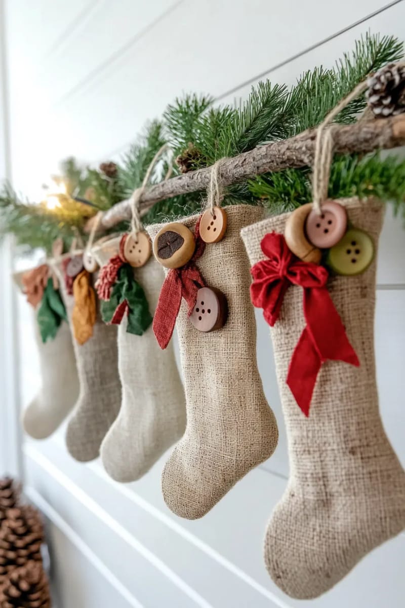 handmade mini stockings from burlap and cotton ribbon scraps. 1