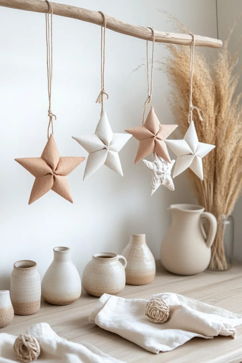 hang paper star ornaments in sand, ivory, and linen tones 1