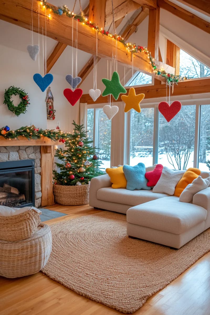 hanging decorations crafted from felted wool sweater cutouts. 1