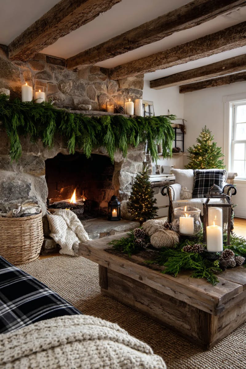 25 Green Christmas Fireplace Decor Ideas for a Fresh and Festive Mantel 21 hanging vertical strands of fresh greenery like a living christmas curtain 1