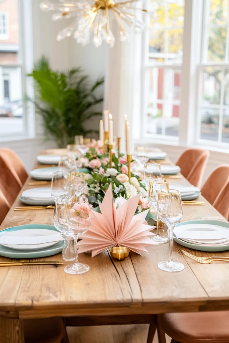 intricate folded starburst centerpiece with gold foil accents 1