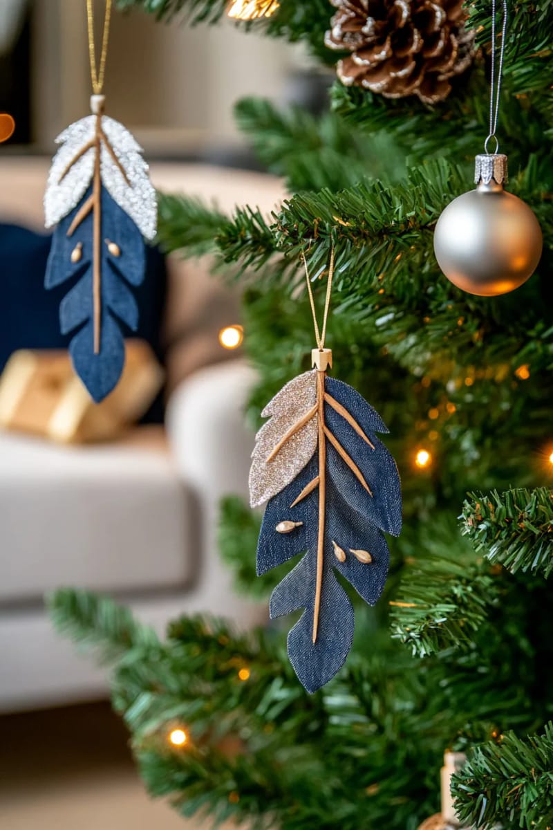 jean feather ornaments painted with silver and gold for a frosty look 1