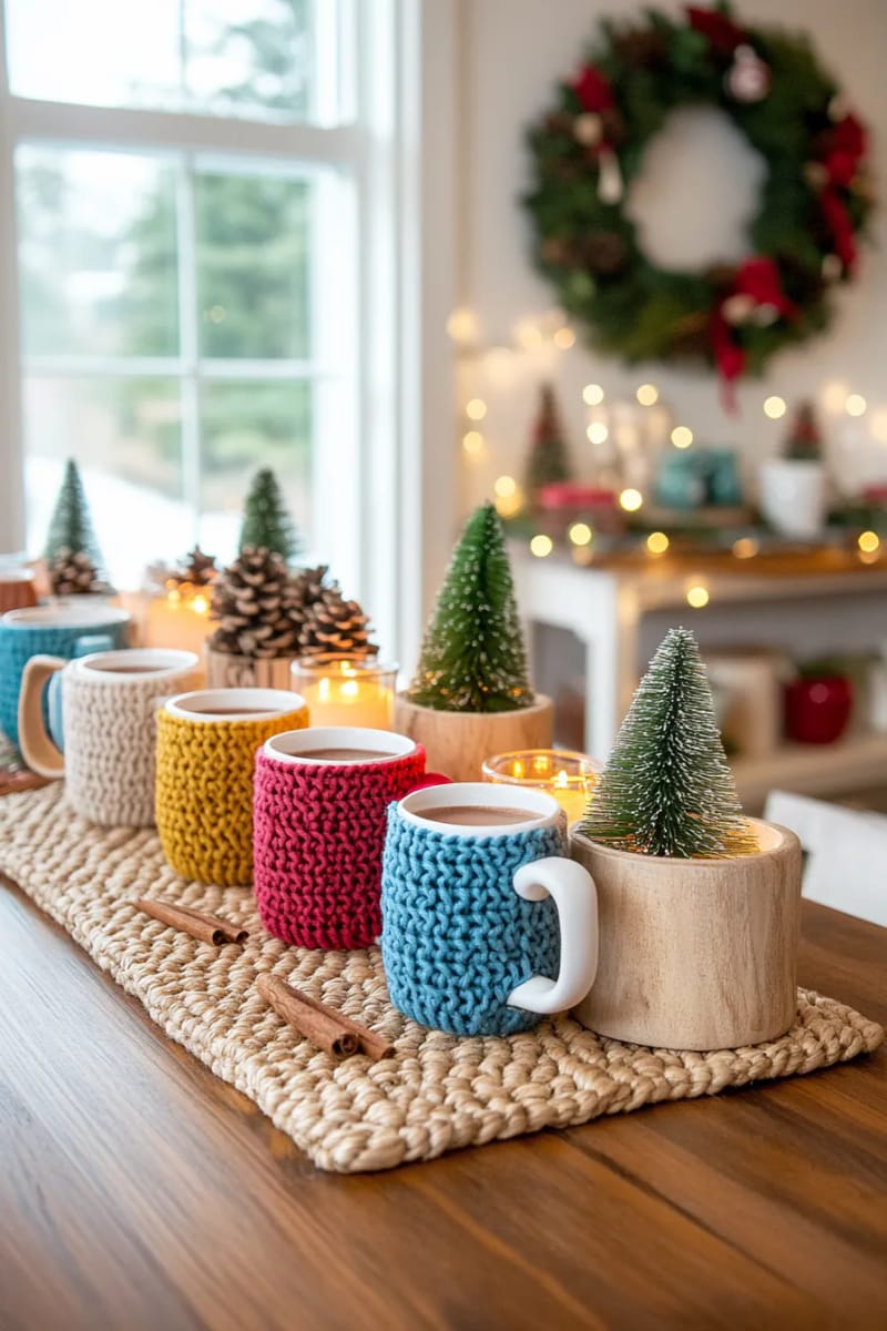 knitted mug cozies using chunky recycled yarn 1