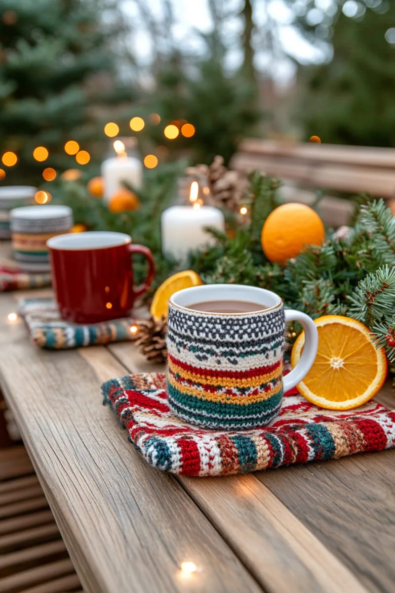 knitted mug cozies using chunky recycled yarn 1