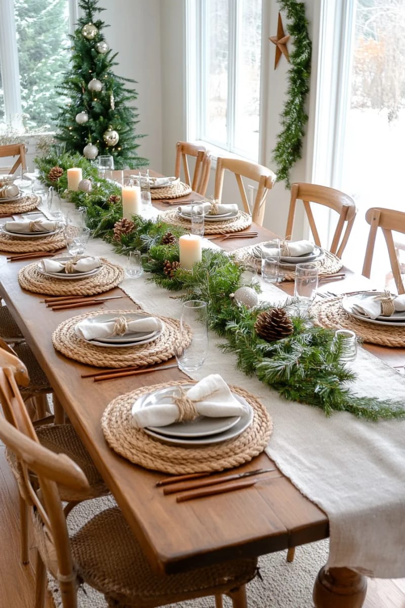 knotted jute rope trivets arranged as festive table centerpieces. 1