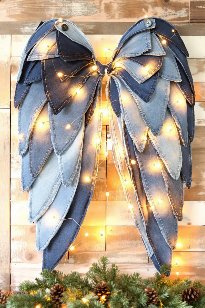 layered denim angel wings for unique tree or wall decorations 1