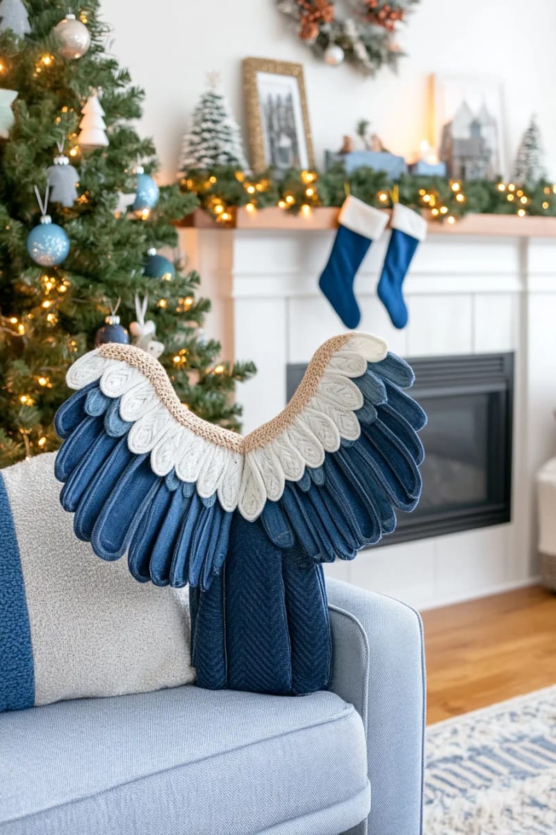 layered denim angel wings for unique tree or wall decorations 1