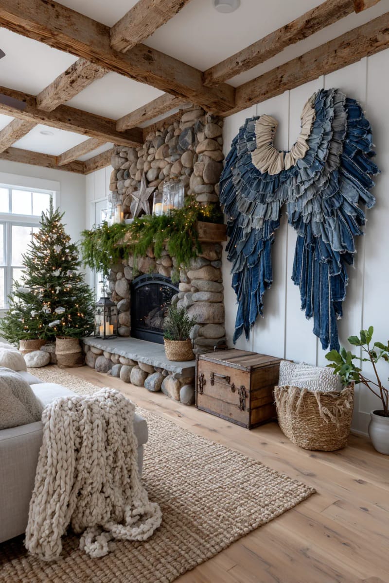 layered denim angel wings for unique tree or wall decorations 61