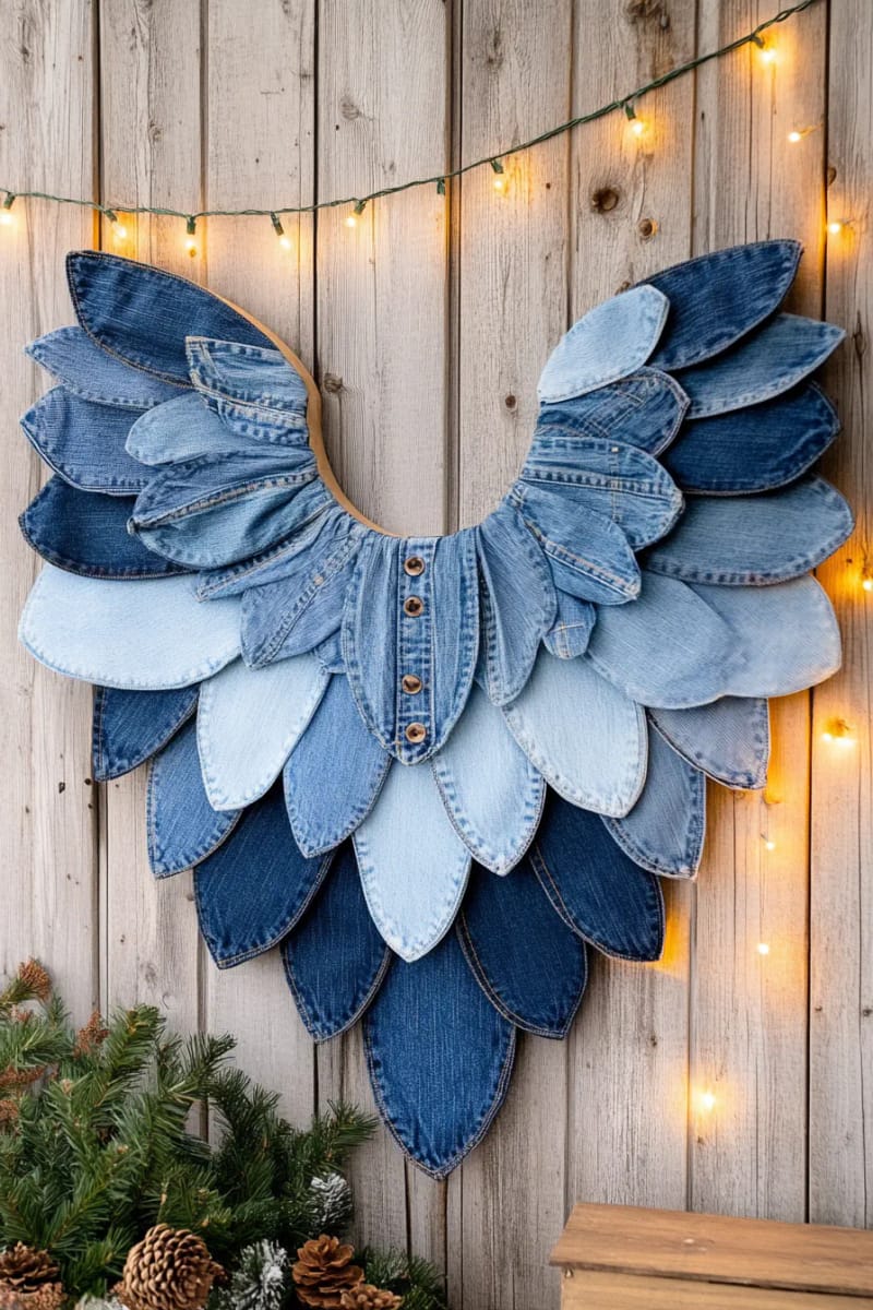 layered denim angel wings for unique tree or wall decorations 1