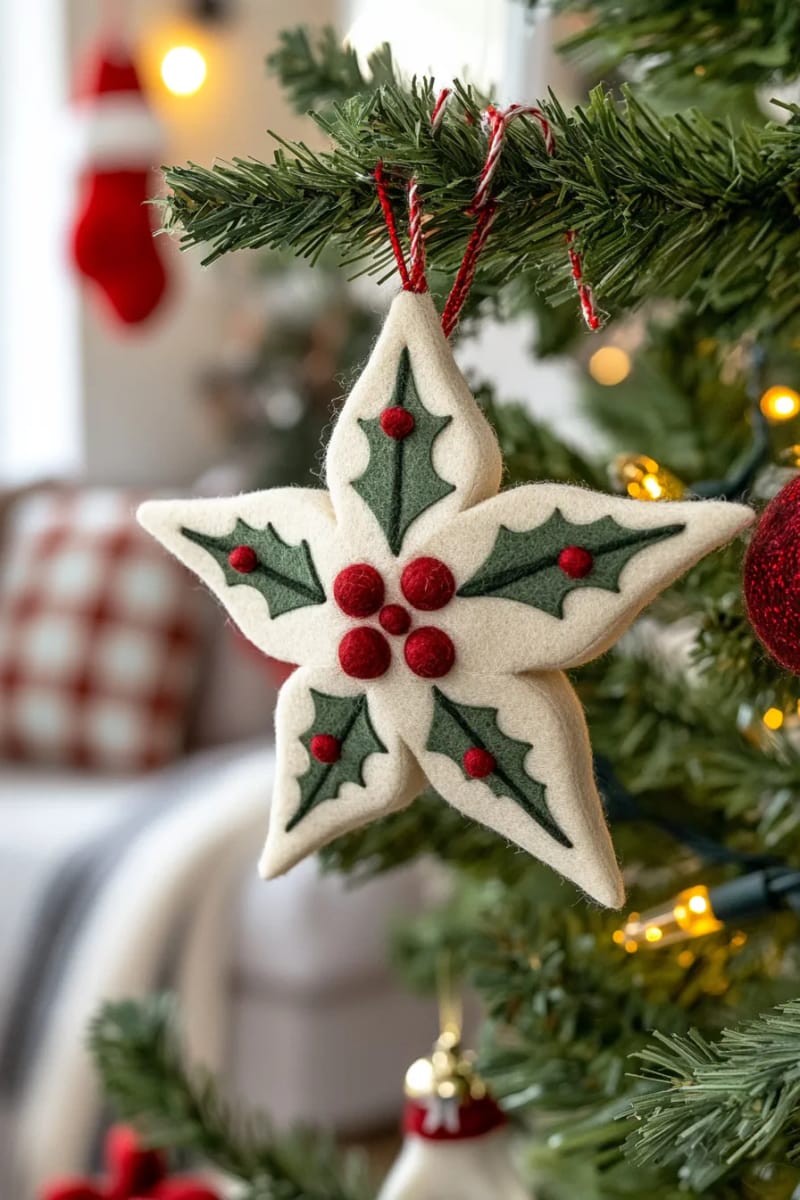 layered felt star with red berry and leaf embellishments 1