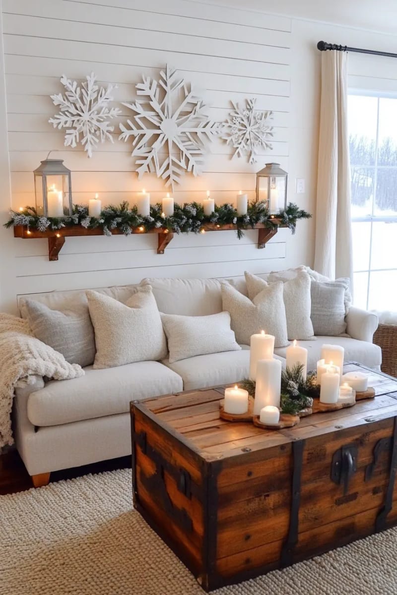 layered paper snowflake wall display in icy blue and white tones 1