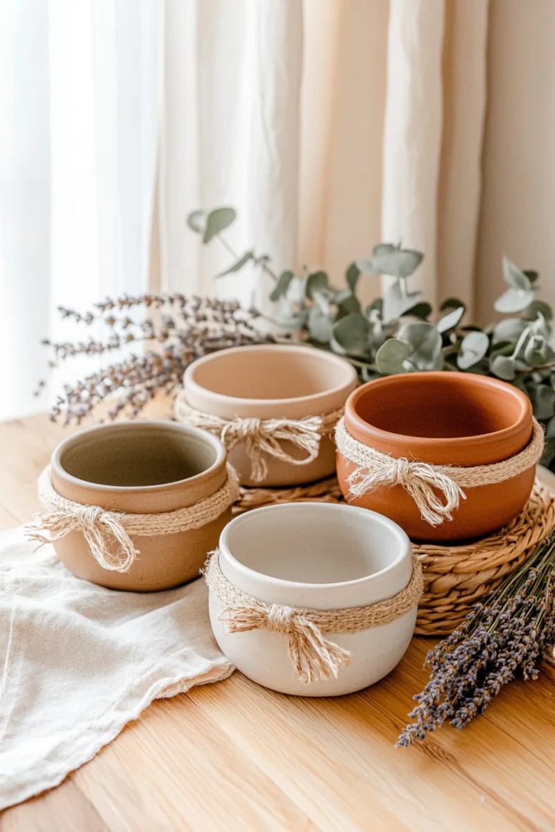 29 Eco-Friendly Christmas Gift Ideas DIY for a Thoughtful Holiday 48 locally crafted pottery bowls wrapped with natural raffia bows 1
