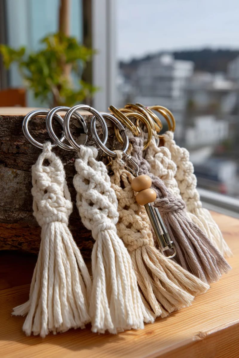 macramé keychains made from organic cotton cord 1
