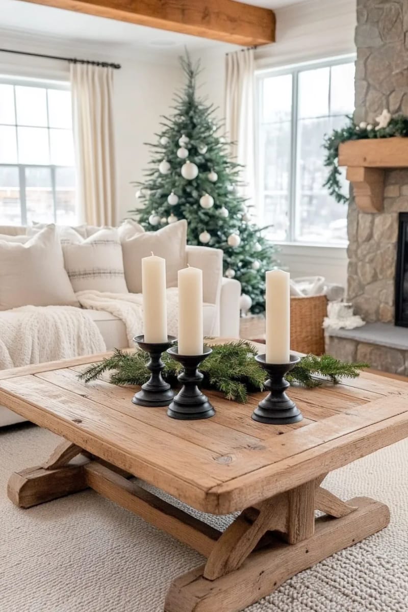 31 Elegant Minimalist Christmas Decor Ideas to Inspire 23 matte black candle holders with ivory candles for a sophisticated vibe 1