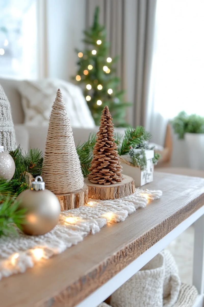mini christmas trees crafted from scrap cardboard and twigs. 1
