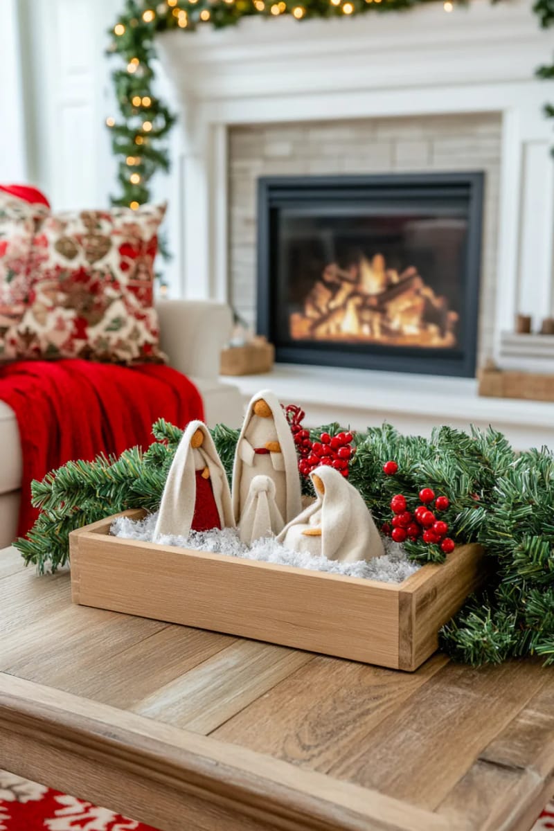mini felt nativity scene with simple geometric holy family shapes 1