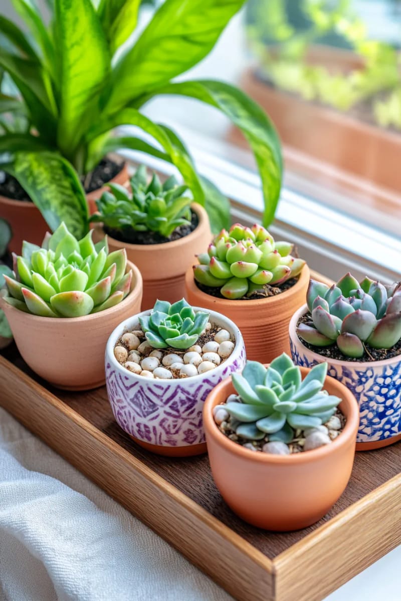 mini potted succulent gardens in terra cotta or upcycled ceramic 1
