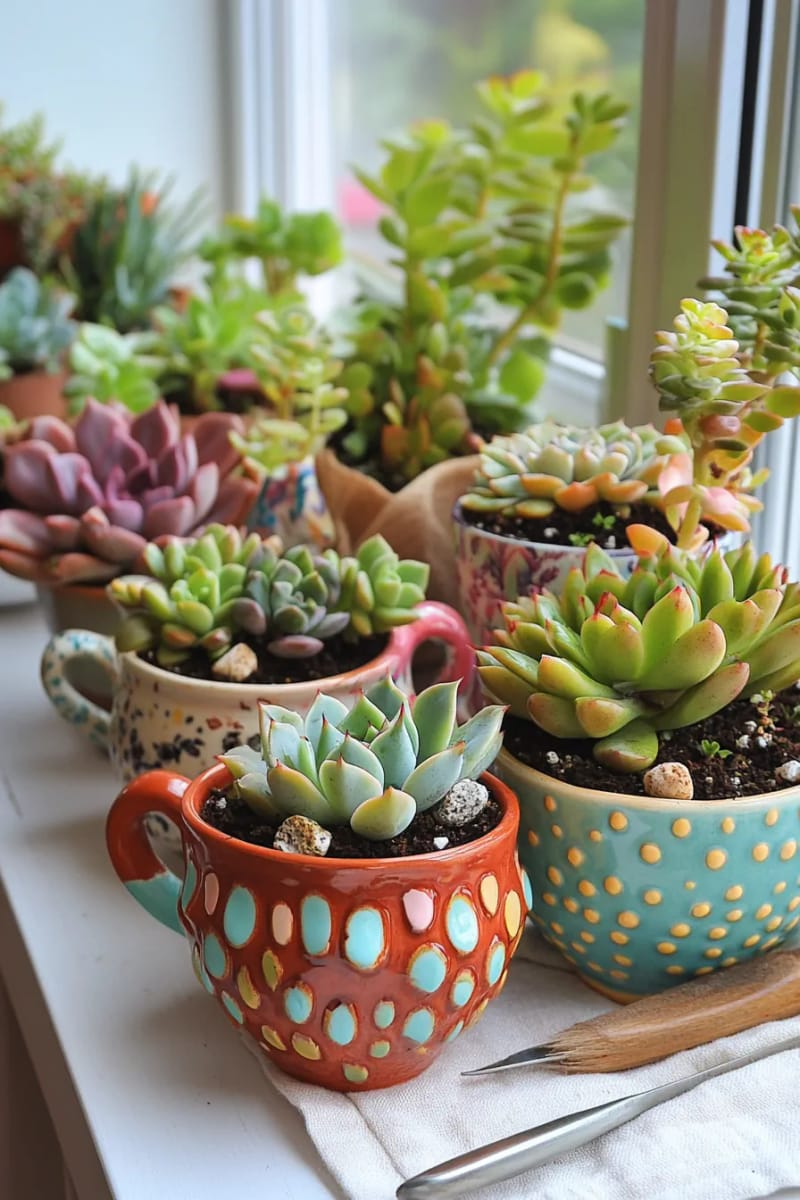 mini potted succulent gardens in terra cotta or upcycled ceramic 1